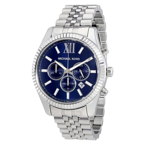 michael kors lexington chronograph navy dial men& 39|michael kors leather watch.